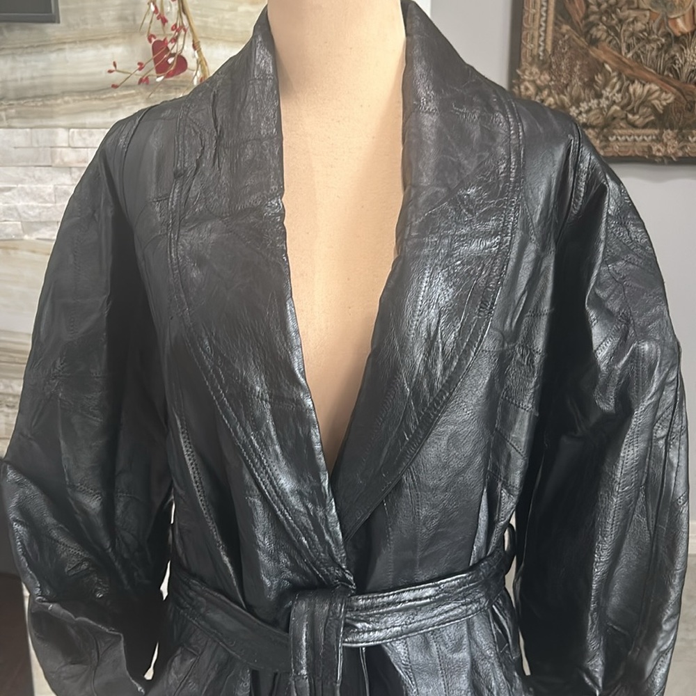 Patchwork Mosaic Black Leather Jacket. Size Xl - image 4